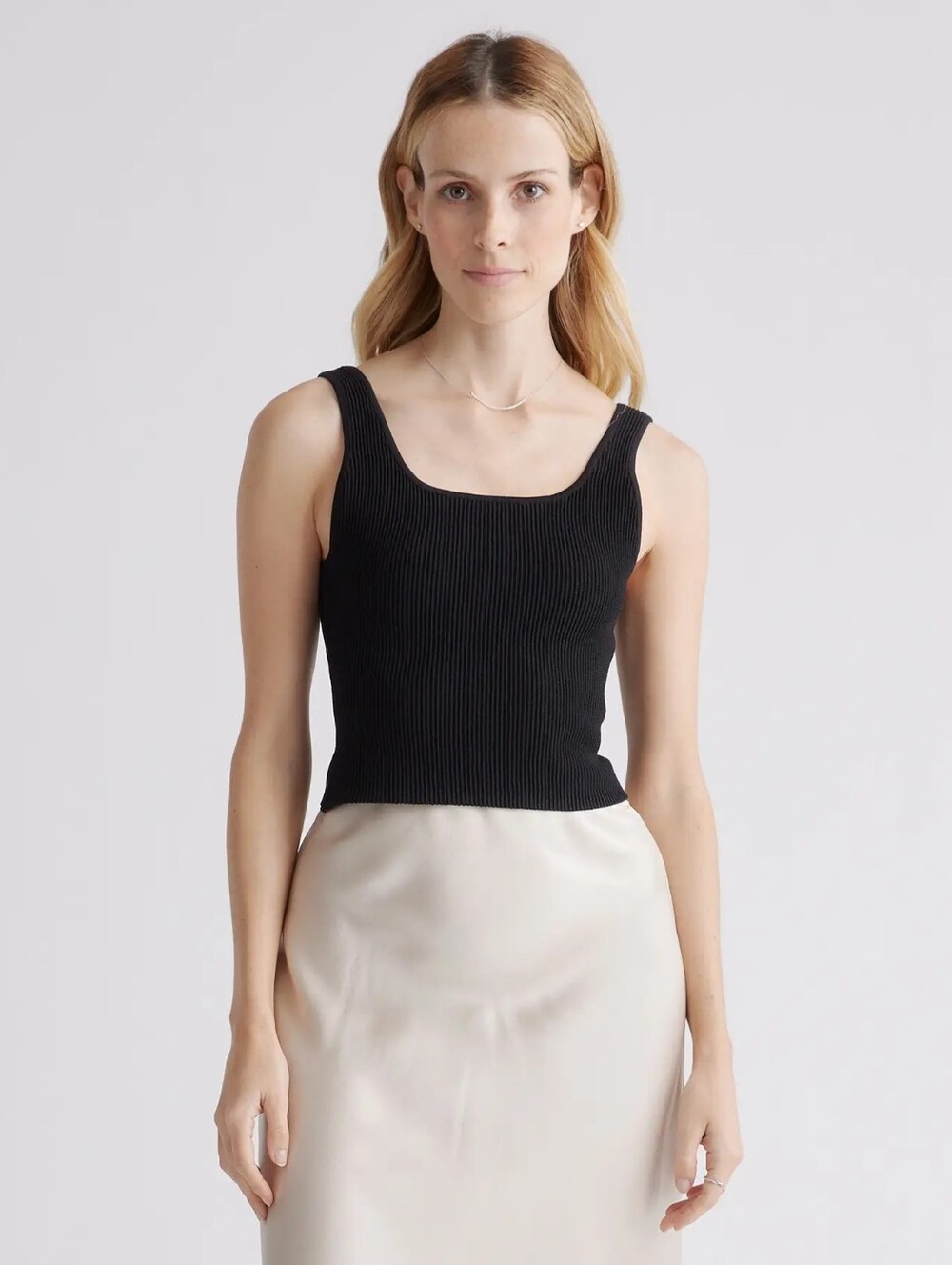 Quince Cropped Square Neck Ribbed Knit Tank